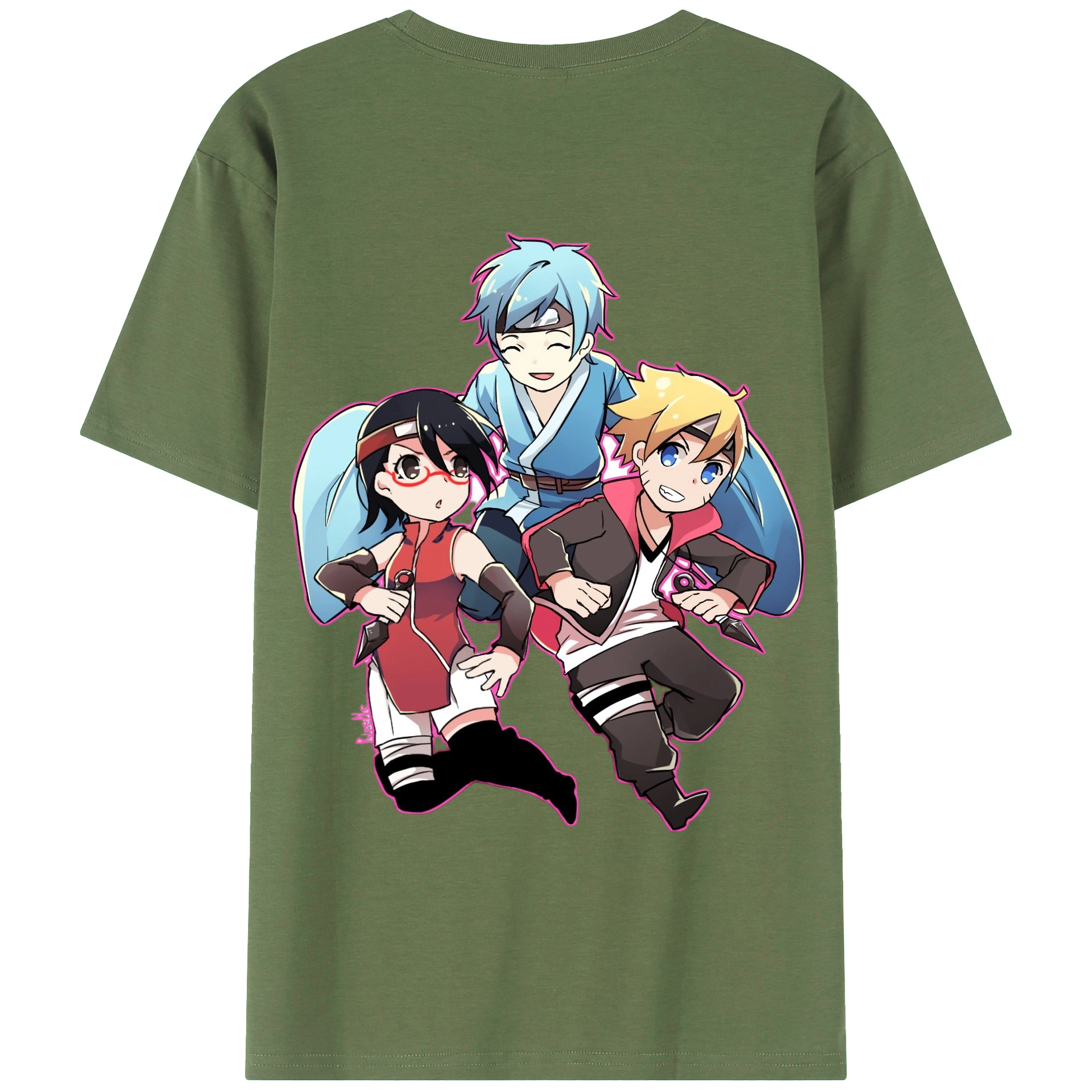 （画像用） NARUTO -ナルト- うちは サラダ Uchiha Sarada 綿100％ メンズ半袖Tシャツ（バックプリント） 通気性